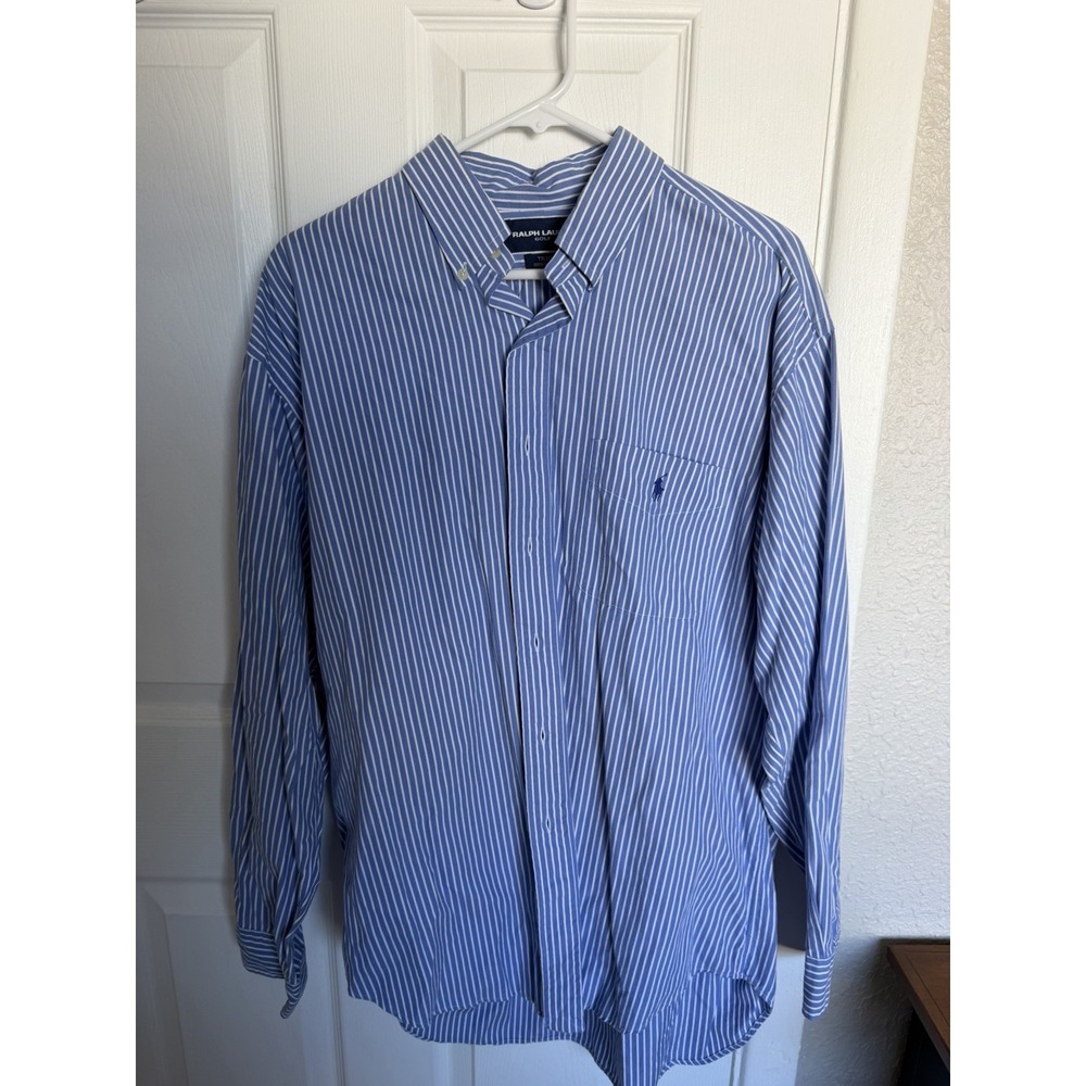 Ralph Lauren Golf Men's Blue White Striped Cotton Long Sleeve Button-Up Shirt L